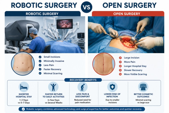 Patient recovering and consulting with doctor after robotic surgery